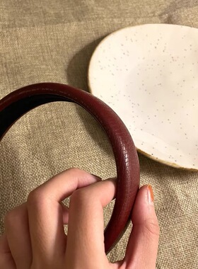 皮质发箍酒红色大头围复古港风