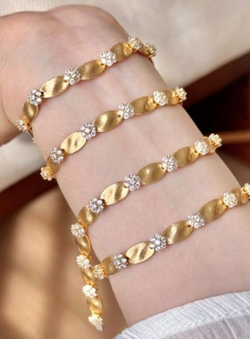 法国gentle motto设计新中式绸带拉丝金色水波纹项链女复古镶钻