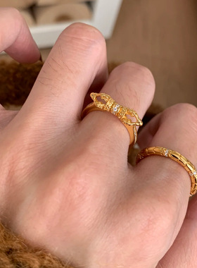 法国Gentle Motto轻奢古法点钻镂空金刚杵戒指高级感中古重工