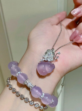 法国Gentle Motto吟花入酒仙气蝴蝶紫玉髓葫芦项链  新中式紫霞