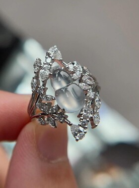 法国gentle motto宫廷风冰种水沫玉花枝缠绕葫芦戒指镶嵌锆石