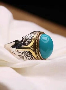 法国gentle motto仿绿松石男戒指环铜材质镶嵌分色民族风蒙古