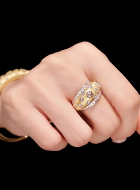 法国Gentle Motto玫瑰石法式轻奢时尚镶嵌戒指分色拉丝满天星