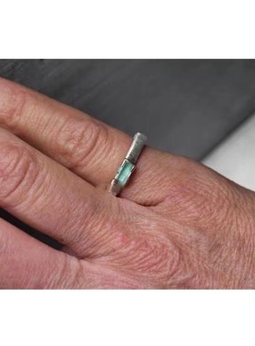 法国gentle motto镀925戒指仿祖母绿原石长方形款手工日本工艺