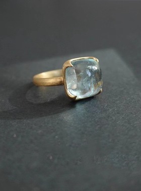 法国gentle motto国外设计仿海蓝宝戒指糖包山糖塔镀925做旧批量