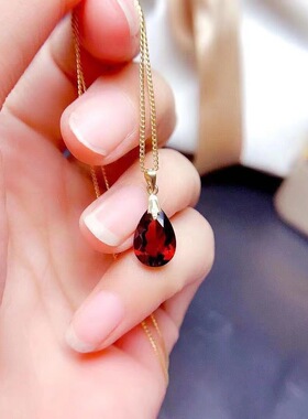 法国Gentle Motto酒红仿石榴石水滴吊坠925镶嵌石榴石简约气质