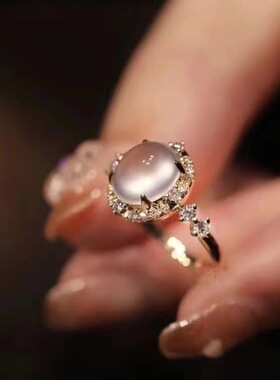 法国gentle motto白冰蛋面玉髓戒指铜材质镶嵌指环女士 高级感显