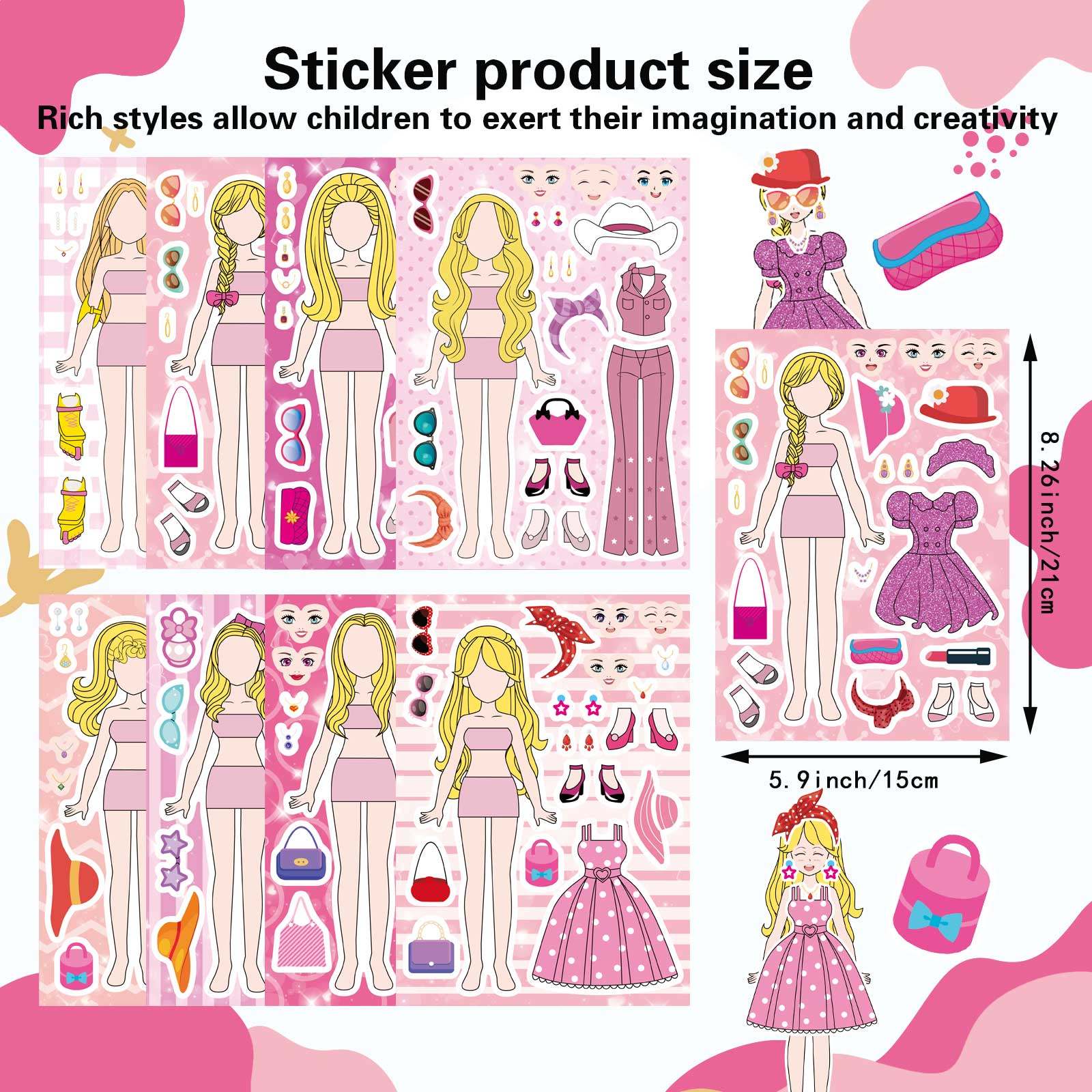 芭比娃娃女孩拼图贴纸粉色儿童益智手账DIY公主穿搭换装人物贴画,淘宝优惠券,粉丝福利购,淘宝优惠卷