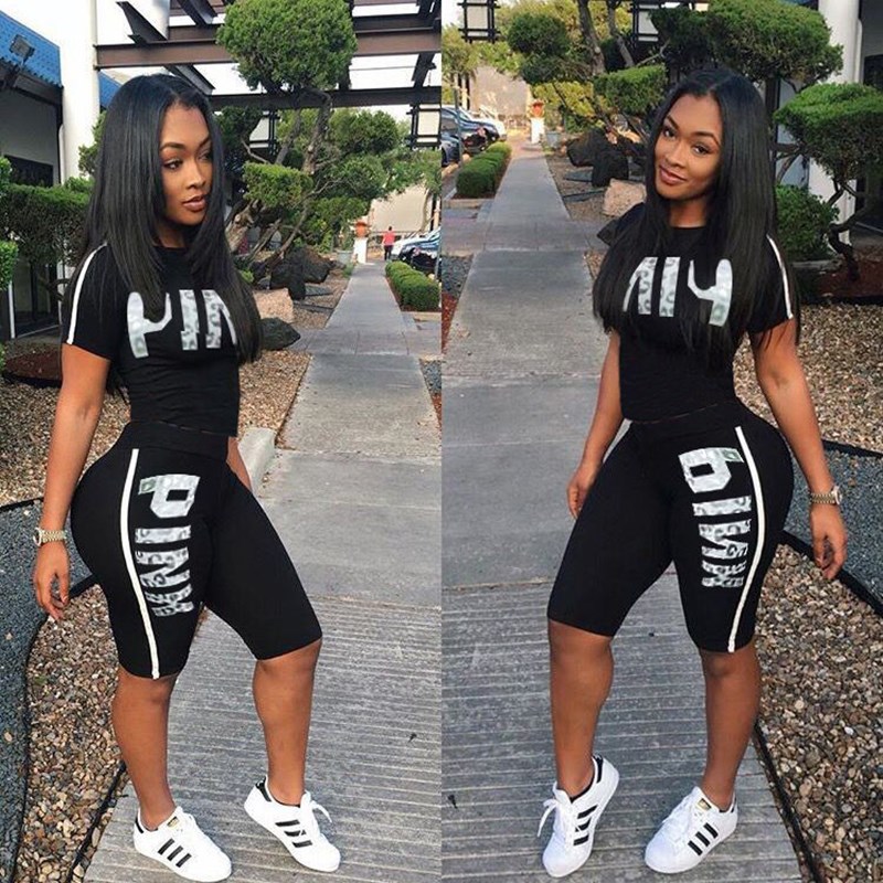 Fanco Casual Pink Letter Print Women Two Piece Set New Summe - 图0