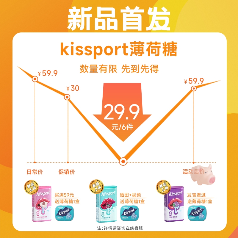 kissport无糖薄荷糖口香糖清新口气亲接吻水蜜桃柠檬海盐薄荷味糖 - 图1