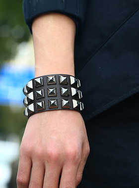 欧美跨境稳定货源朋克皮革手链夜店酒吧夸张手链手环一件代发