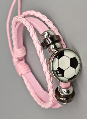 欧美时尚流行可调个性串珠足球球迷周边皮革手链纪念运动球类