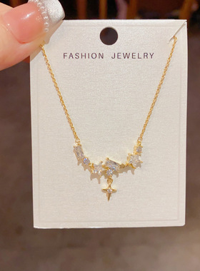 小众时尚简约四芒星方钻项链女精致轻奢百搭高级感超闪锁骨链批发