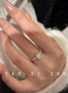 爆闪旋转芭蕾鸽子蛋戒指女满钻设计小众法式轻奢高级感开口指环