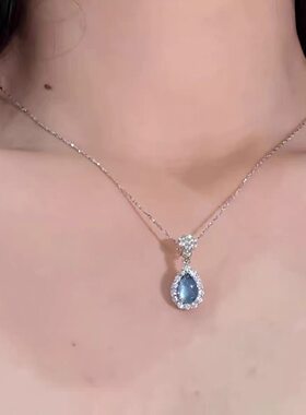 苏菲亚护身符蓝紫水晶项链满钻海蓝色水滴吊坠清冷感气质百搭颈链