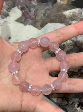 天然水晶马达加斯加粉晶手链粉水晶蜜桃粉色手串女友水晶手饰粉砖