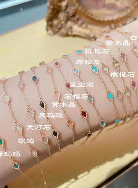 日系轻奢梦想彩色宝石紫水晶黄水晶橄榄石s925银菱形手链