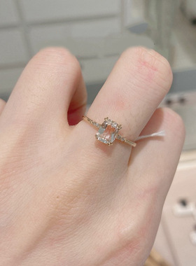 日系简约 复古925银水中细语 方形冰晶冰糖水晶 方钻白水晶戒指