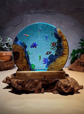 3D立体场景圣诞海洋树脂灯热带鱼