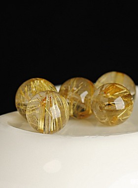 天然9A金发晶散珠巴西钛晶高端多宝散珠圆珠单珠DIY水晶手串手链