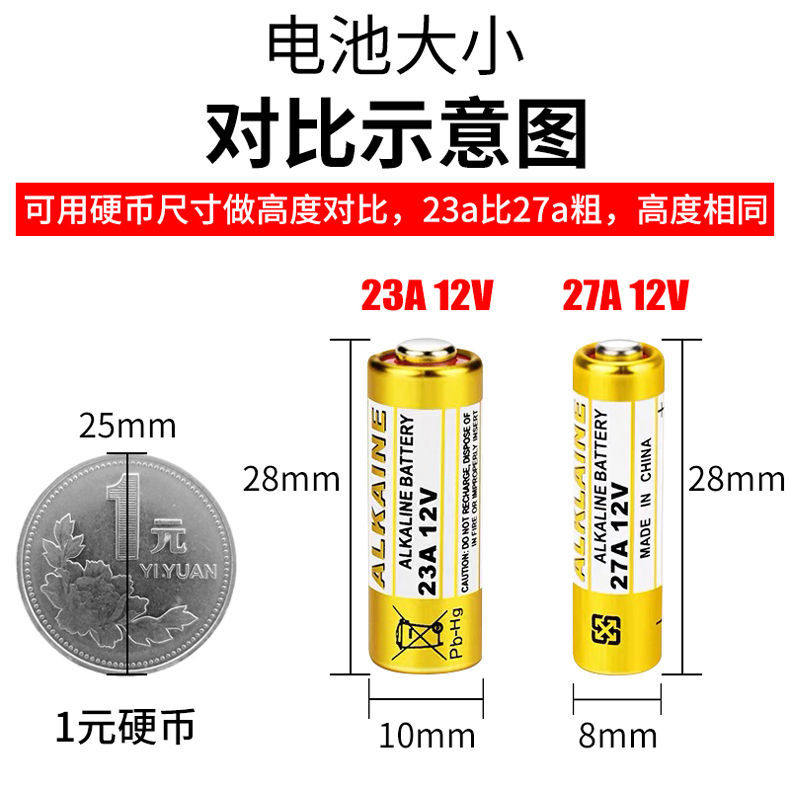 23a12v电池27A12V门铃防盗引闪器23A电动遥控器小风扇道闸吊灯-图2