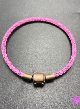 周家同款3毫米不锈钢丝防水手绳皮绳同款硬金路路通转运珠手链潮