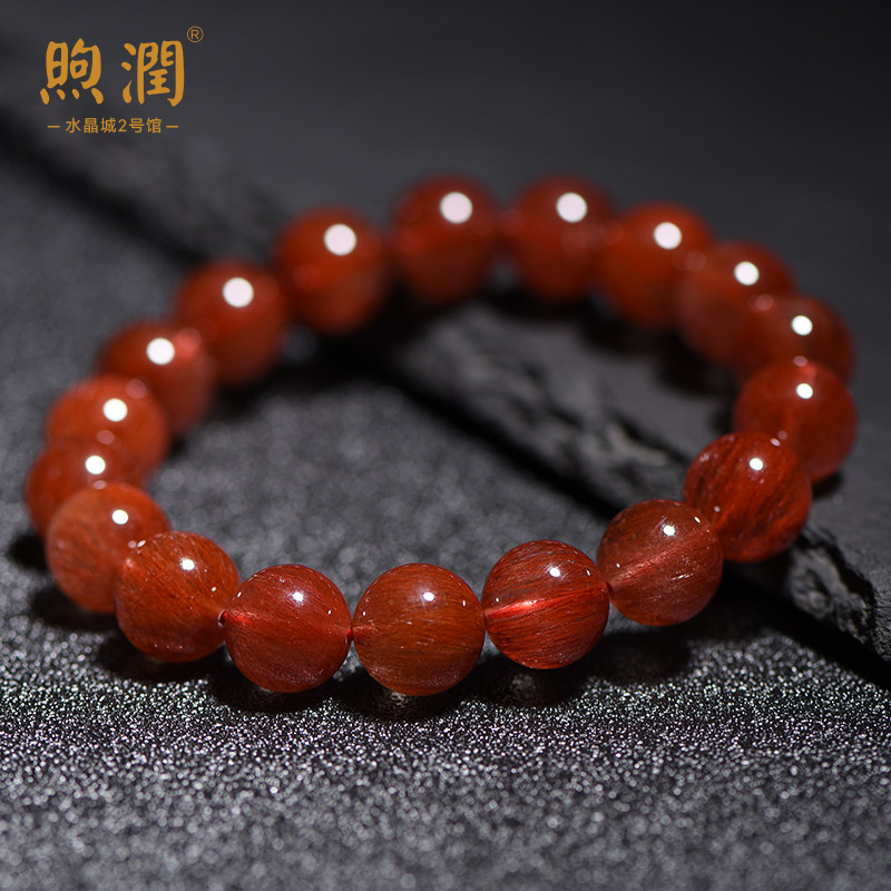 天然红发晶手链男女通透顺发红水晶手串本命年母亲节送妈妈礼物