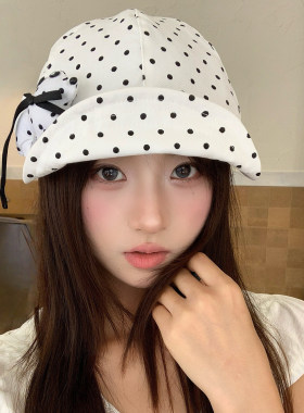 韩系波点小狗蝴蝶结贝雷帽女夏季 可爱显脸小画家帽休闲百搭帽子
