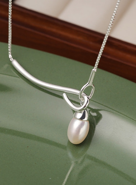 日系cherry kitty925银项链一字挂钩珍珠锁骨链女简约法式优雅