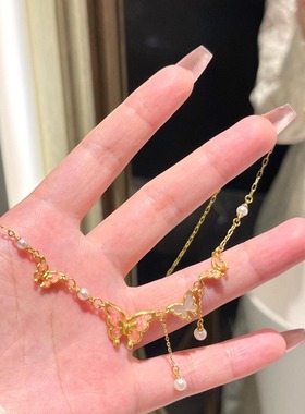 日系Cherry Kitty在逃公主蝴蝶流苏项链女ins轻奢小众高级颈链