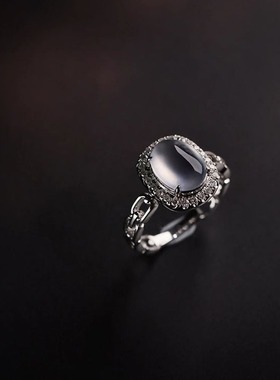 日系Cherry Kitty法式高级感白玉蛋面戒指女ins轻奢精致满钻食指