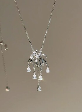 日系设计师topwhits925银中古小香风烟花锆石流苏项链超闪千金