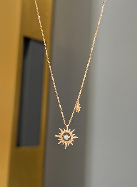 日系Cherry Kitty超闪灵动闪钻太阳吊坠项链女小众气质设计感颈