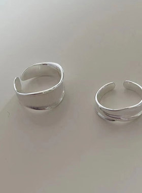 日系cherry kitty波浪戒指s925通体银亮银色磨砂光面开口食指