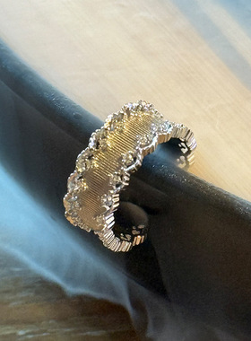 日系cherry kitty925银镂空蕾丝条纹锆石戒指女简约轻奢精致气质