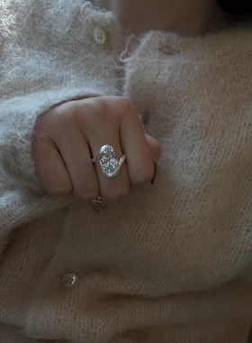 日系cherry kitty925银极光锆石戒指女椭圆形状简约精致气质推拉