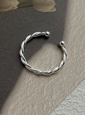 日系cherry kitty925银麻花圆珠戒指女简约冷淡风气质小巧个性