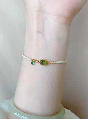 日系cherry kitty新中式橄榄绿小貔貅手链女vintage轻奢小众设计