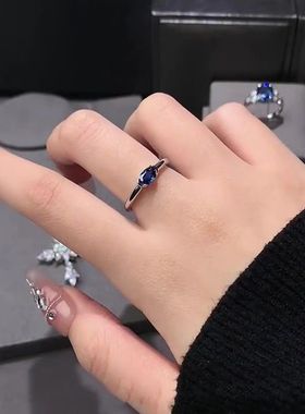 日系Cherry Kitty克莱因蓝托帕石素圈戒指女vingate轻奢高级感