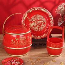 Children and grandchildren happy barrel wedding Gyeongsupplies big solid wood small toilet accompanied by three sets of spittoon to marry off with joy