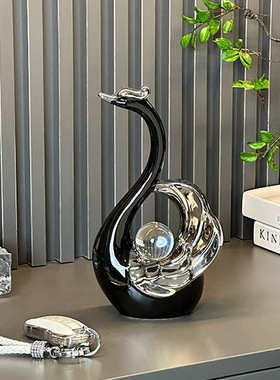 高颜值水晶球情侣天鹅摆件现代轻奢家居玄关客厅酒柜电视柜装饰品