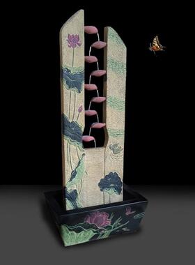 落地摆件设假山盆景观家居商铺公司流水幕墙荷花鲤鱼喷泉细雨荷塘