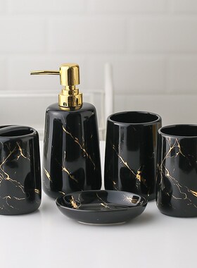 Ceramic Toiletries Bathroom Set Marble Porcelain Cup Toothb