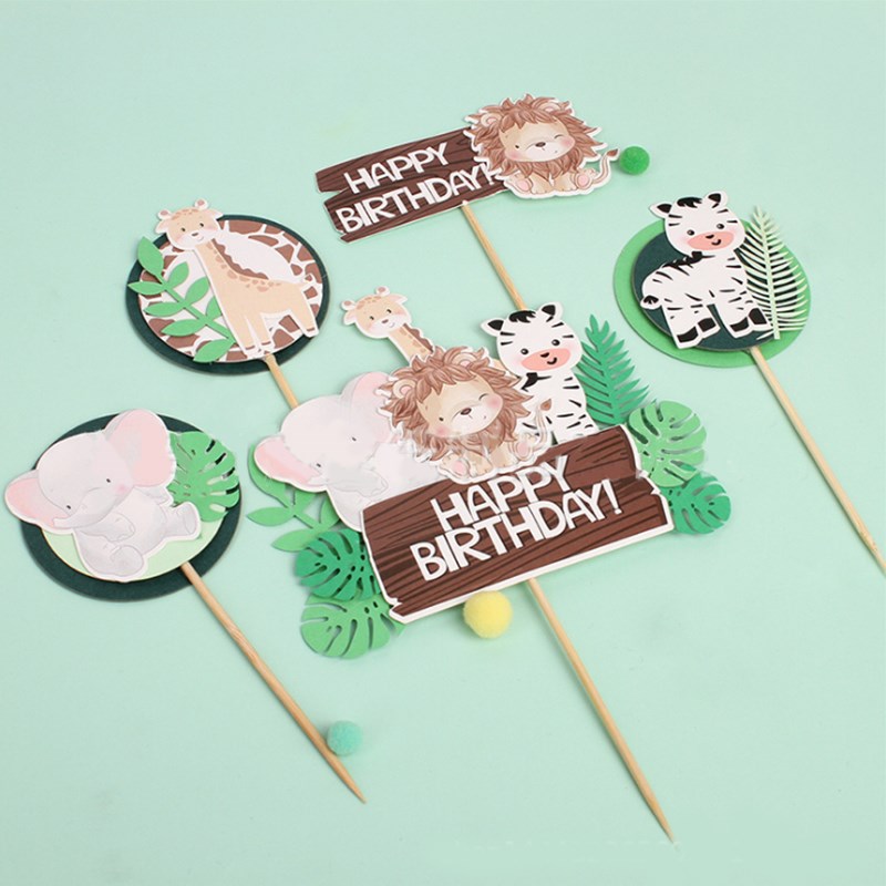 Woodland Amimals Happy Birthday Cake Toppers Jungle Safari C - 图2