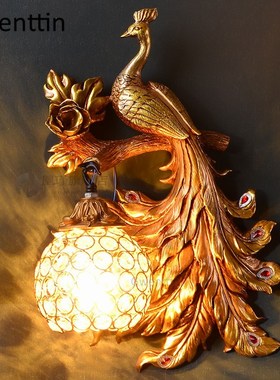 Vintage Gold Peacock Wall Lamp European Crystal Sconce Wall