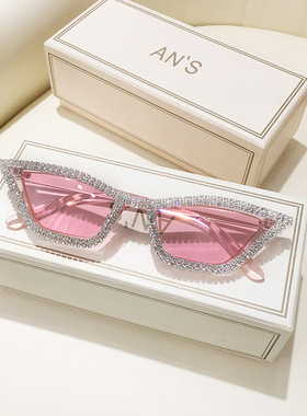 日本portney bell三角猫眼镶钻太阳镜新款欧美个性太阳眼镜炫酷