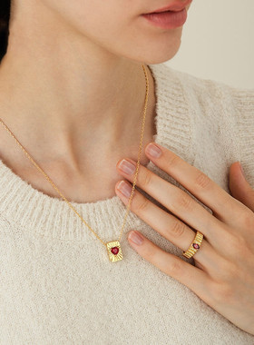 日本Portney Bell轻奢爱心方块吊坠项链欧美小众设计个性风潮