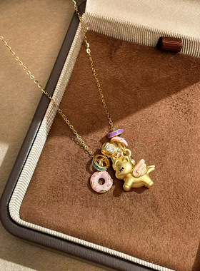 英国设计师cherry kittys925银珐琅梦幻独角兽项链女马卡龙色甜甜