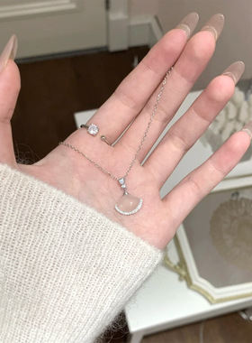 英国设计师cherry kitty新中式s925银扇形项链女复古白玉髓吊坠小