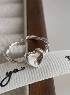 日本portney bells925银爱心戒指女冷淡风小众设计ins光面心形